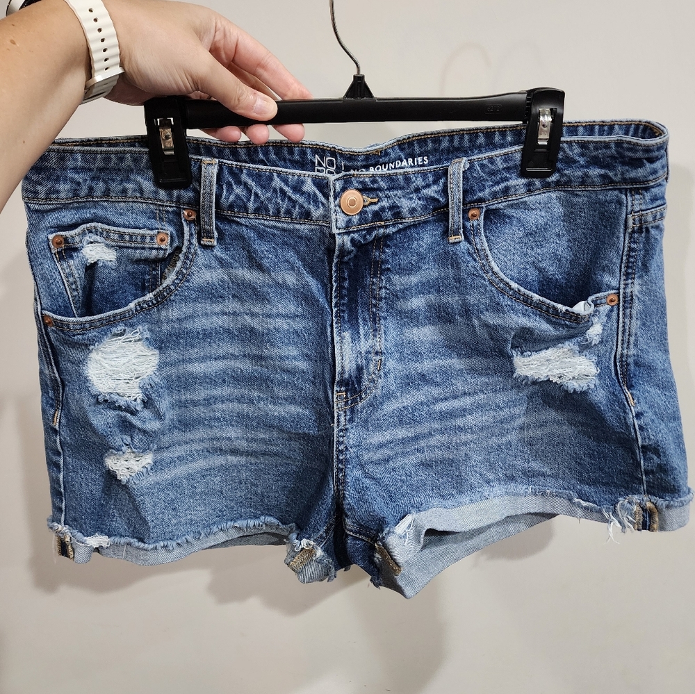 No Boundaries Blue Distressed Jean Shorts